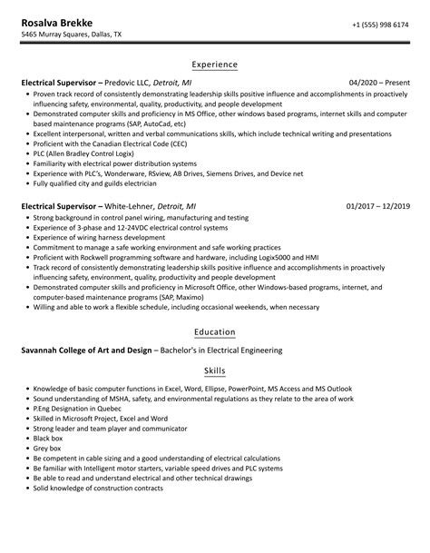 supervisor resume|electrical supervisor resume.